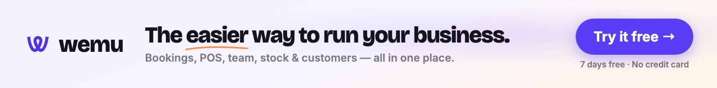 Wemu — the easier way to run your business. Bookings, POS, team and stock in one app. Try it free.